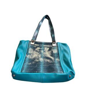 B. Makowsky Womens Teal Green leather snake shoulder handbag Medium SKU 8713